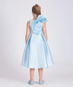 Girls Large Bow Occasion Dress In Blue -Monna Clothing Shop 1Q1A5012