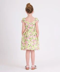 Girls Flower Print Dress With Belt In Yellow -Monna Clothing Shop 1Q1A5605