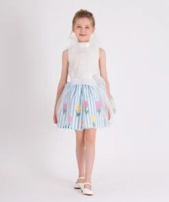 Girls Organza Layered Flower Dress In Blue -Monna Clothing Shop 1Q1A6090