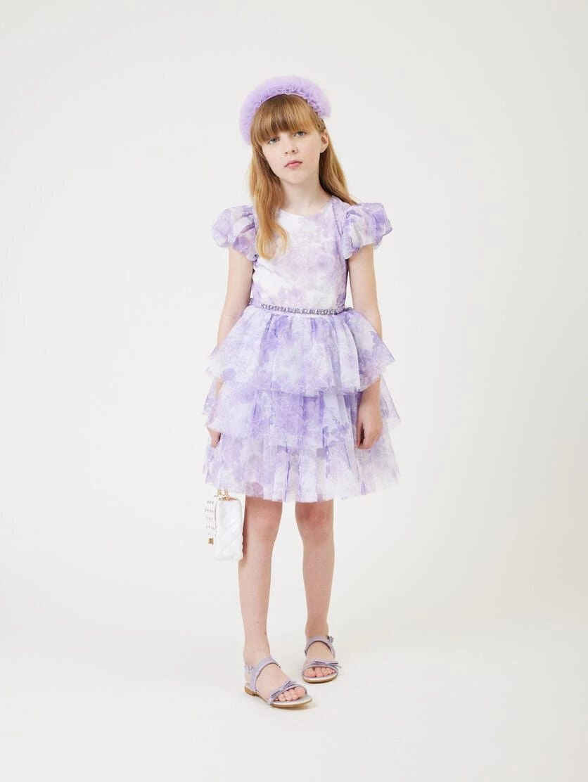 Monnalisa Girls Monochrome Tulle Dress In Purple 4 Monnalisa Girls Monochrome Tulle Dress In Purple - Image 2