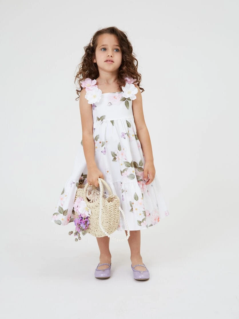 Monnalisa Girls Floral Bouquet Dress In White 4 Monnalisa Girls Floral Bouquet Dress In White - Image 2