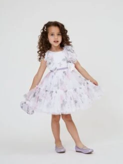 Monnalisa Girls Floral Tulle Dress In White 8 Monnalisa Girls Floral Tulle Dress In White -Monna Clothing Shop 615037 11C927 3676 0099 RTW FRONTWORN B2CLARGE