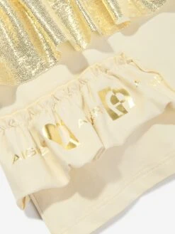 Aigner Girls Sleeveless Ruffle Dress In Beige -Monna Clothing Shop AIGS4026 OYSTER GRAY 4