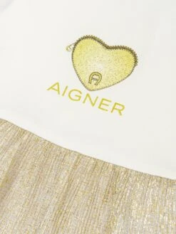 Aigner Baby Girls Tulle Logo Dress In White -Monna Clothing Shop AIGS4087 SNOW WHITE 3