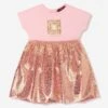 Aigner Baby Girls Metallic Logo Dress In Pink -Monna Clothing Shop AIGS4089 TICKLED PINK 1