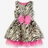 Girls Monty Zebra Dress In Multicolour -Monna Clothing Shop ANGA3046 WHITE BLACK 1