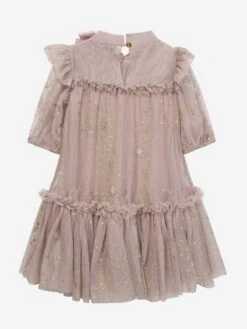 Girls Myrtle Star Dress In Beige -Monna Clothing Shop ANGA3048 CHAMPAGNE 2