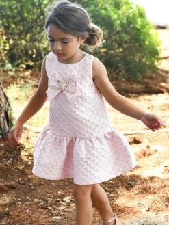Girls Anneka Jacquard Dress In Pink -Monna Clothing Shop ANGS4019 PINK 2