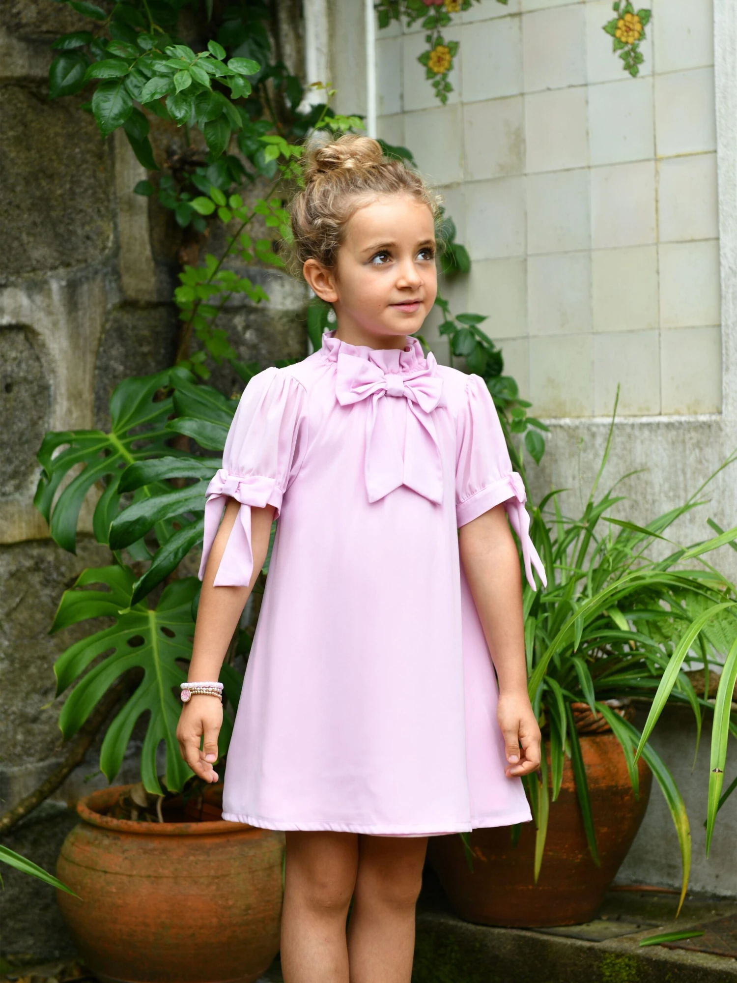 Girls Fernie Bow Trim Dress In Pink 4 Girls Fernie Bow Trim Dress In Pink - Image 2