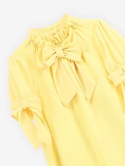 Girls Fernie Bow Trim Dress In Yellow -Monna Clothing Shop ANGS4027 YELLOW 4