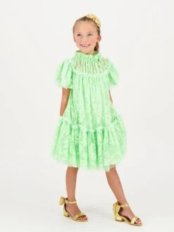 Girls Vida Lace Dress In Green -Monna Clothing Shop ANGS4039 GREEN 2