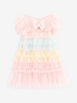 Girls Waterfall Ruffle Dress In Pink