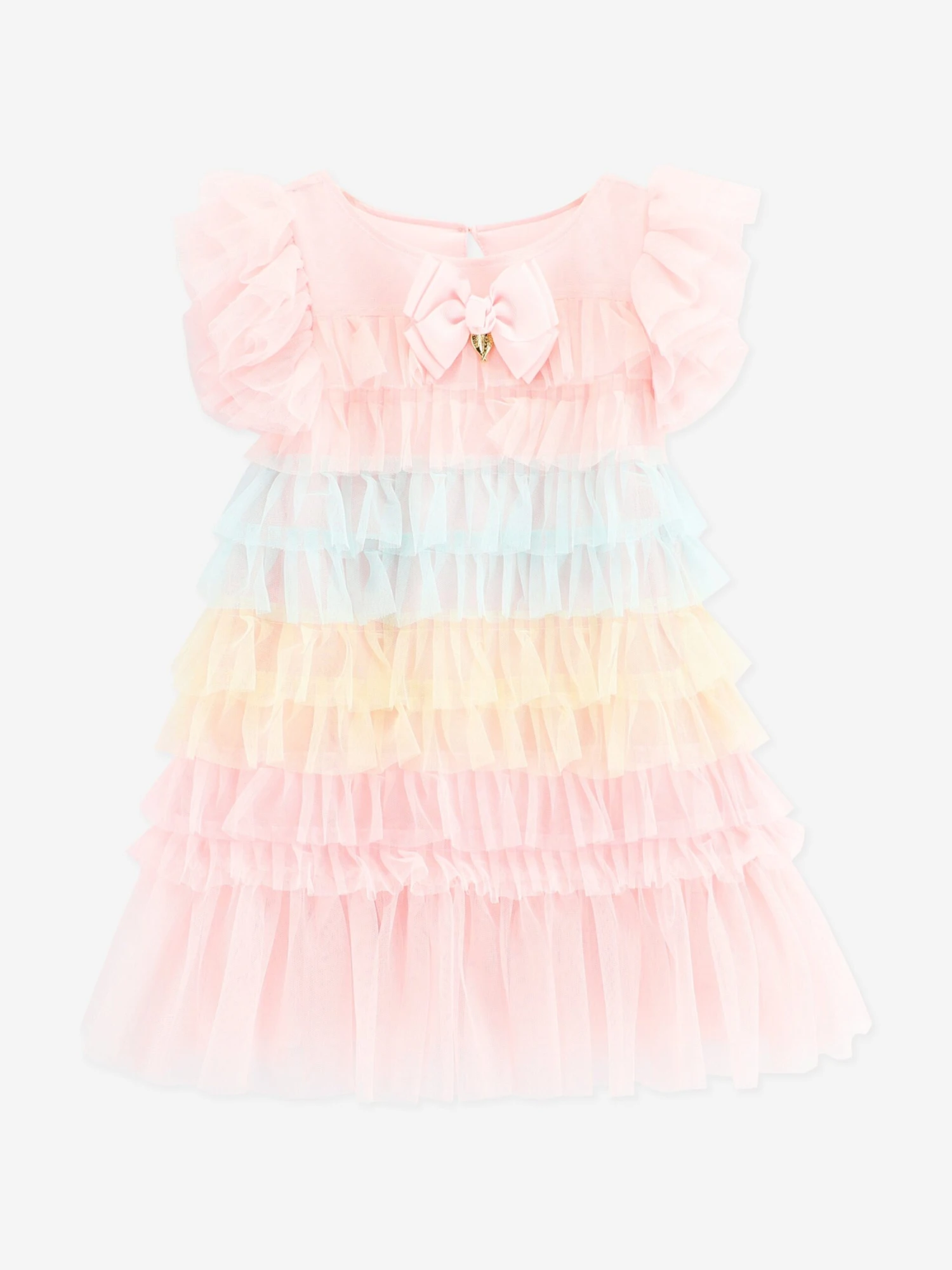 Girls Waterfall Ruffle Dress In Pink 3 Girls Waterfall Ruffle Dress In Pink