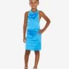 Girls Backless Satin Midi Dress In Blue -Monna Clothing Shop AYAA3007 BLUE 2