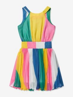 Billieblush Girls Striped Crepe Dress In Multicolour -Monna Clothing Shop BILS4008 WHITE 2