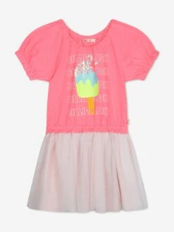 Billieblush Girls Jersey And Tulle Dress In Pink