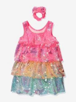 Billieblush Girls Sequin Dress With Scrunchie In Multicolour
