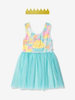 Billieblush Girls Dress With Glitter Crown In Blue