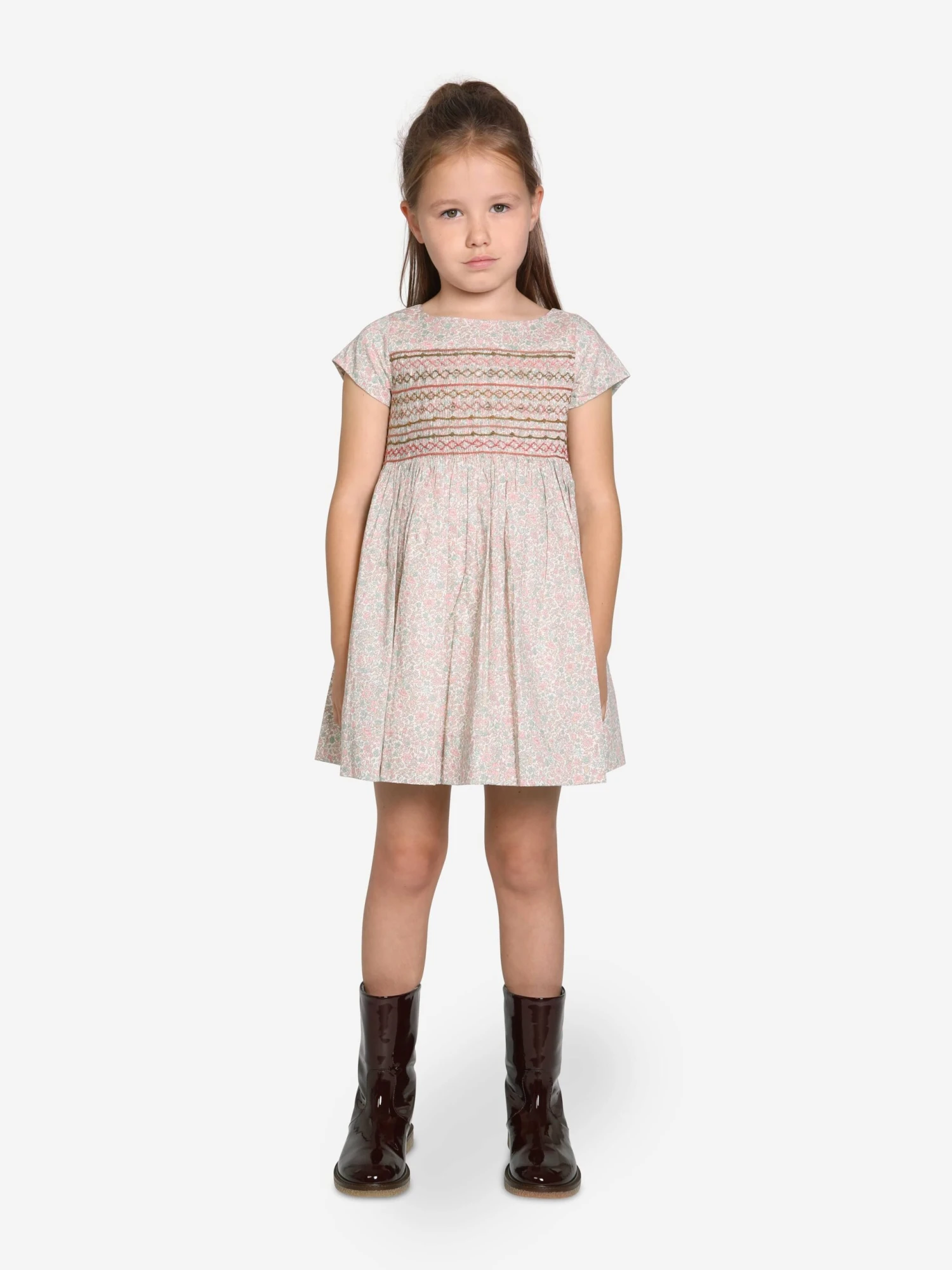 BONPOINT Girls Duchesse Floral Dress In Pink 6 BONPOINT Girls Duchesse Floral Dress In Pink - Image 4