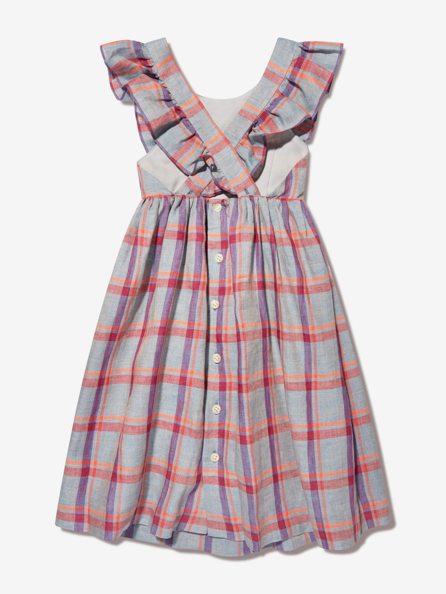 BONPOINT Girls Checked Linen Carole Dress In Grey 4 BONPOINT Girls Checked Linen Carole Dress In Grey - Image 2