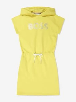 Boss Girls Hooded Sweater Dress In Yellow