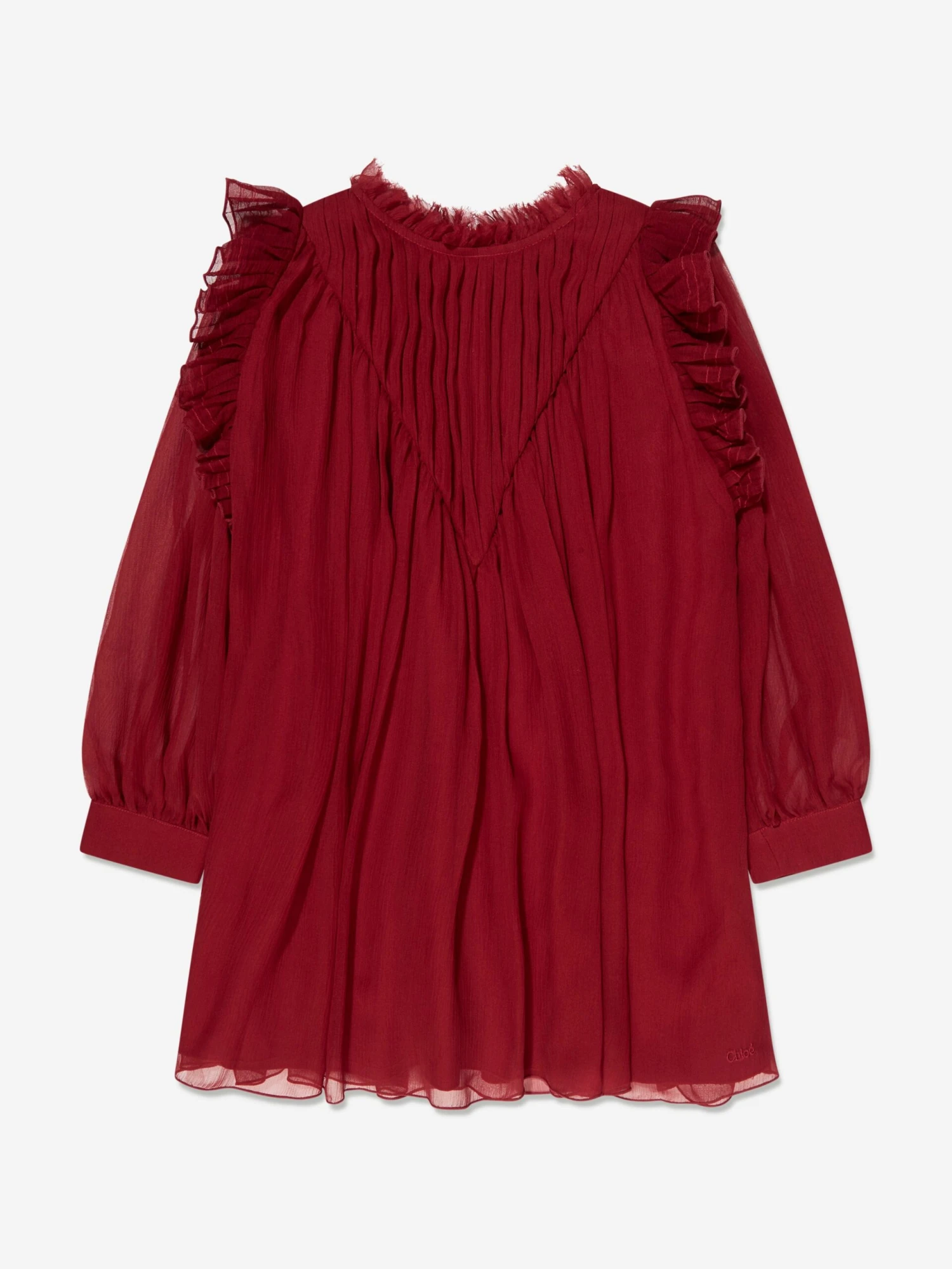 Chloé Girls Pleated Silk Ceremony Dress In Red 3 Chloé Girls Pleated Silk Ceremony Dress In Red