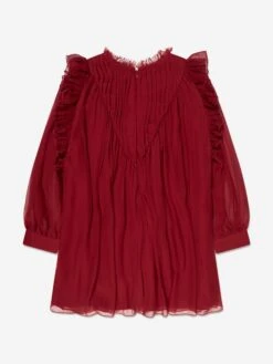 Chloé Girls Pleated Silk Ceremony Dress In Red 7 Chloé Girls Pleated Silk Ceremony Dress In Red -Monna Clothing Shop CHLA3039 96D 2