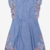 Chloé Girls Embroidered Chambray Dress In Blue