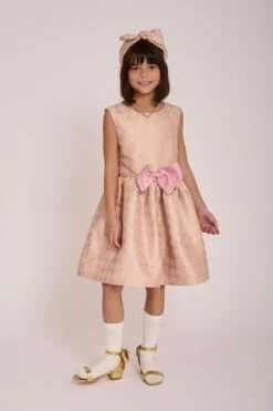 Girls Cat Jacquard Dress In Pink -Monna Clothing Shop Cat Dress Tea Rose Lifestyle