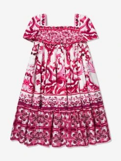 Girls Majolica Print Dress In Pink