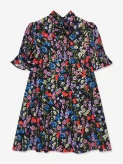 Girls Silk Wildflowers Dress In Black -Monna Clothing Shop DAGA3148 HN2ZC 1