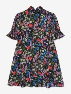 Girls Silk Wildflowers Dress In Black -Monna Clothing Shop DAGA3148 HN2ZC 2