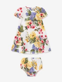Baby Girls Flower Print Dress In Multicolour