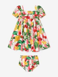 Baby Girls Lemon And Cherry Dress In Multicolour