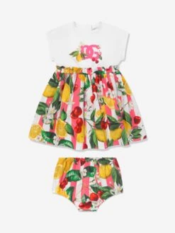 Baby Girls Fruit Print Dress In White