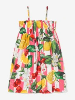 Girls Lemon Print Sleeveless Dress In Multicolour
