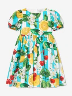 Girls Lemon Print Dress In Multicolour