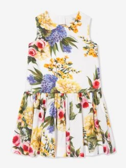 Girls Flower Print Sleeveless Dress In