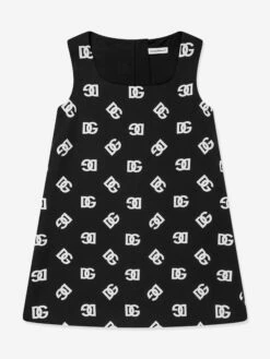 Girls Silk Monogram Dress In Black