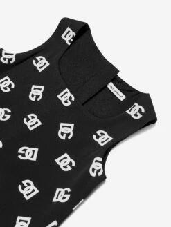 Girls Silk Monogram Dress In Black 8 Girls Silk Monogram Dress In Black -Monna Clothing Shop DAGS4142 BLACK 3