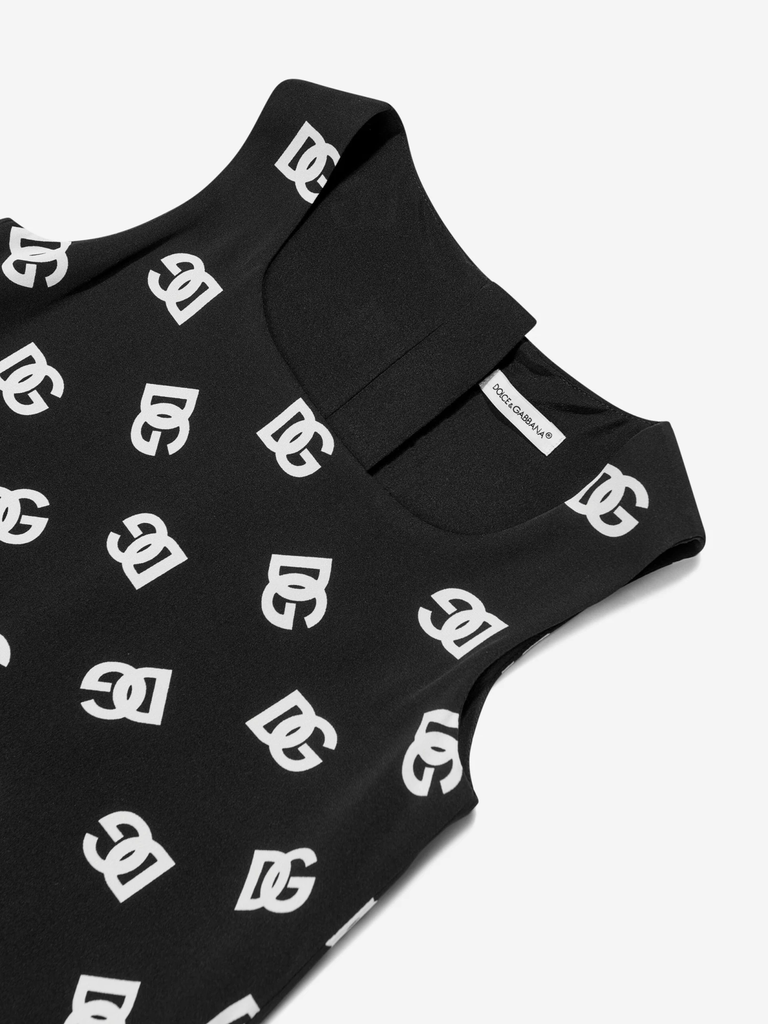 Girls Silk Monogram Dress In Black 5 Girls Silk Monogram Dress In Black - Image 3