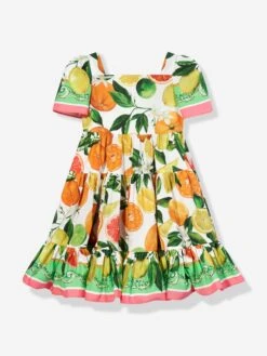 Girls Lemon Print Dress In Multicolour