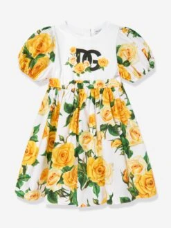 Girls Rose Print Dress In Multicolour