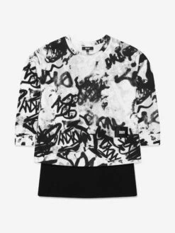 DKNY Girls Graffiti Milano Dress In White