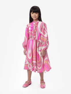 Girls Marmo Print Shirt Dress In Pink