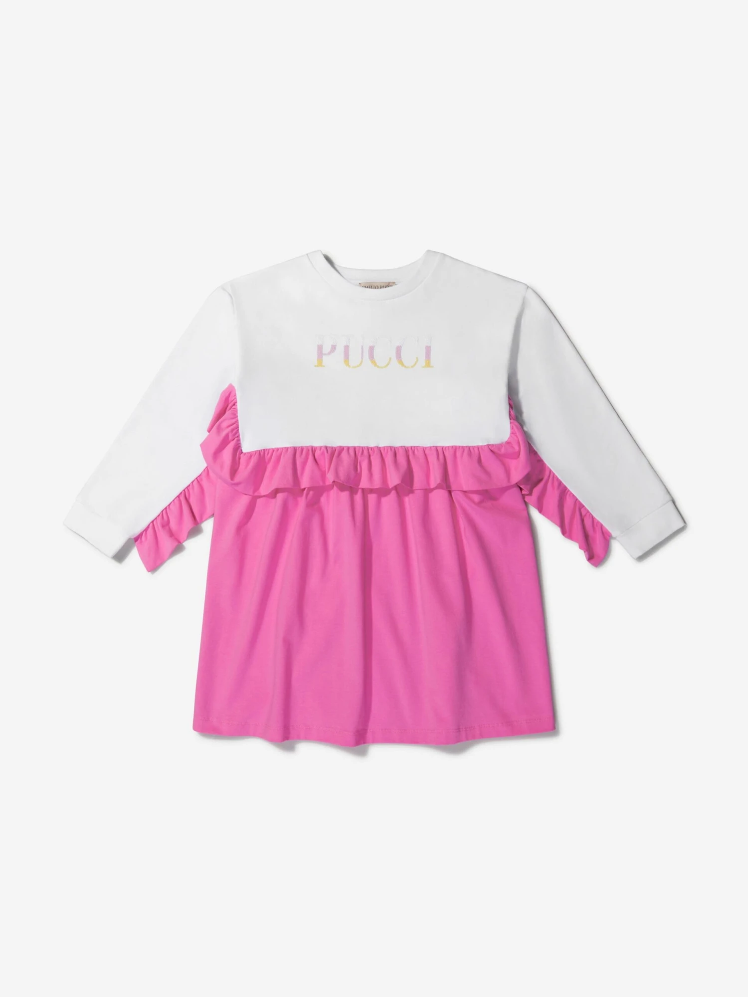 Girls Cotton Ruffle Trim Logo Dress 3 Girls Cotton Ruffle Trim Logo Dress