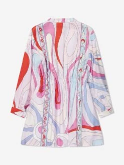 Girls Marmo Woven Dress In Multicolour -Monna Clothing Shop EMIS4016 IVORY COLOURFUL 2