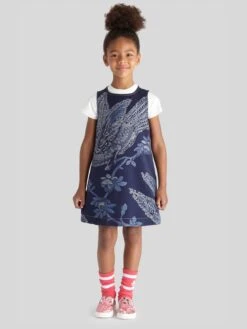 Etro Girls Jacquard Bird And Flower Dress In Navy 8 Etro Girls Jacquard Bird And Flower Dress In Navy -Monna Clothing Shop ETRS3