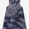 Etro Girls Jacquard Bird And Flower Dress In Navy -Monna Clothing Shop ETRS4013 BLUE WHITE 1
