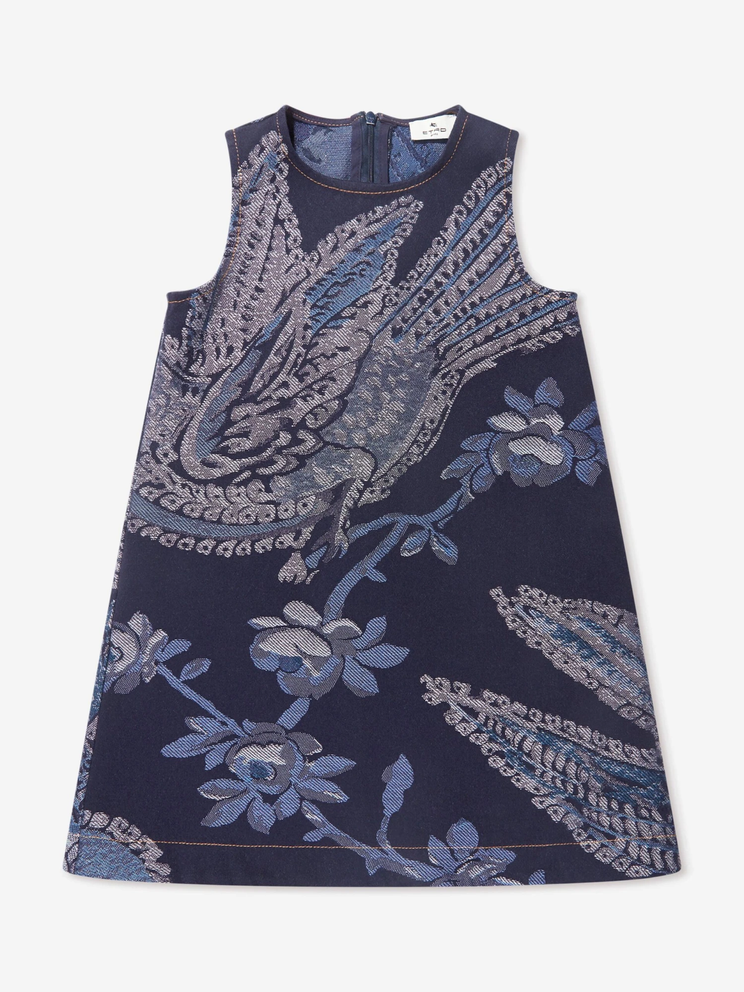 Etro Girls Jacquard Bird And Flower Dress In Navy 3 Etro Girls Jacquard Bird And Flower Dress In Navy